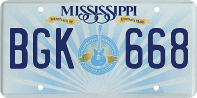 MS license plate BGK668