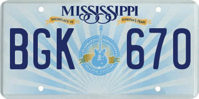 MS license plate BGK670