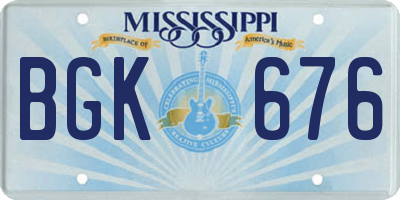 MS license plate BGK676
