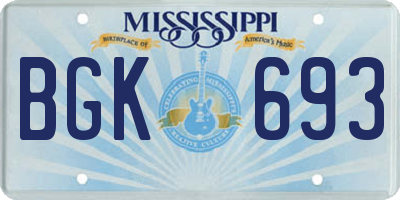MS license plate BGK693