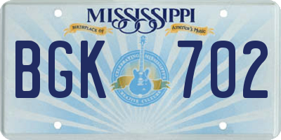 MS license plate BGK702