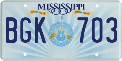 MS license plate BGK703