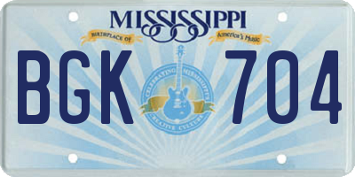 MS license plate BGK704