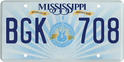 MS license plate BGK708
