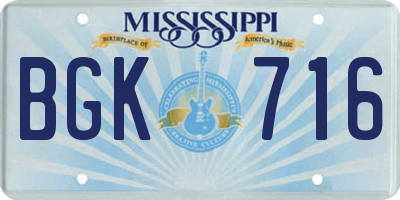MS license plate BGK716
