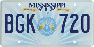 MS license plate BGK720