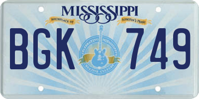 MS license plate BGK749