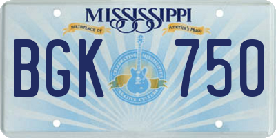 MS license plate BGK750
