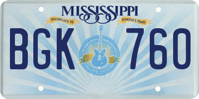 MS license plate BGK760