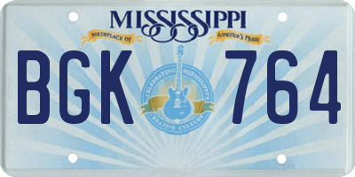 MS license plate BGK764