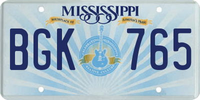 MS license plate BGK765