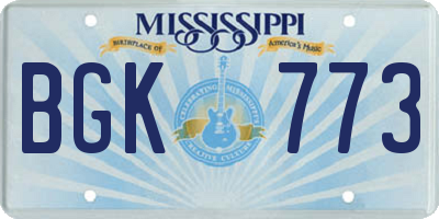 MS license plate BGK773