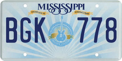 MS license plate BGK778
