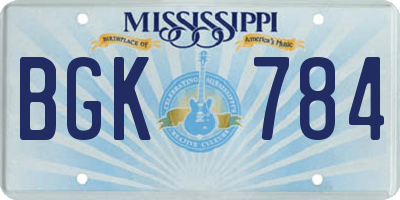 MS license plate BGK784