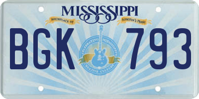 MS license plate BGK793