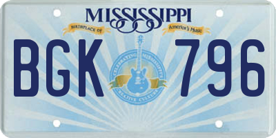 MS license plate BGK796