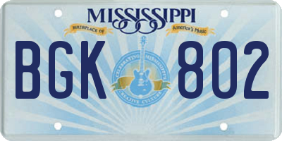 MS license plate BGK802