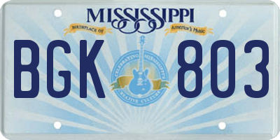 MS license plate BGK803