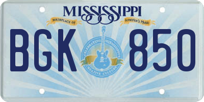MS license plate BGK850