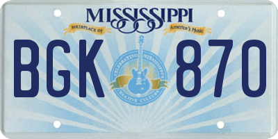 MS license plate BGK870