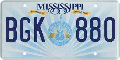 MS license plate BGK880
