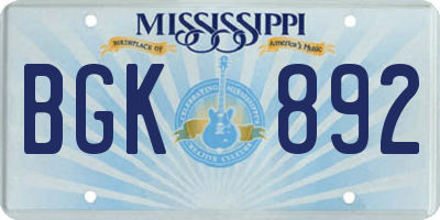 MS license plate BGK892