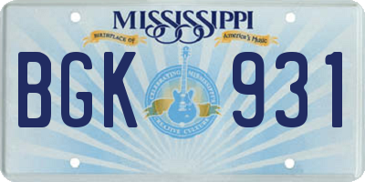 MS license plate BGK931