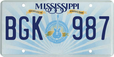 MS license plate BGK987