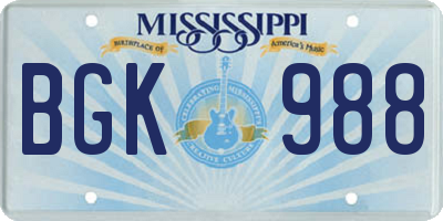 MS license plate BGK988