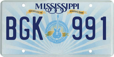MS license plate BGK991