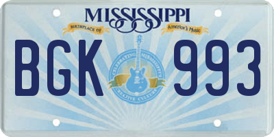 MS license plate BGK993