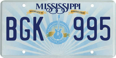 MS license plate BGK995