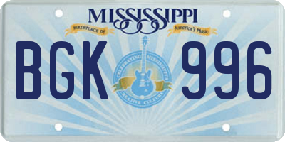 MS license plate BGK996