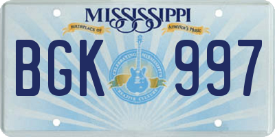 MS license plate BGK997