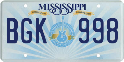 MS license plate BGK998