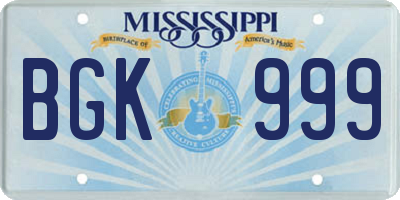 MS license plate BGK999