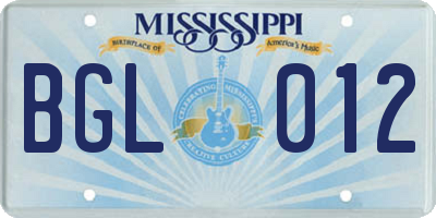 MS license plate BGL012
