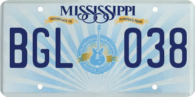 MS license plate BGL038