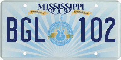 MS license plate BGL102