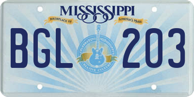 MS license plate BGL203
