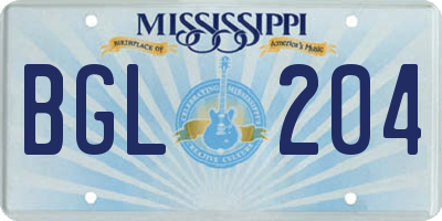 MS license plate BGL204