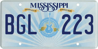 MS license plate BGL223