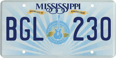 MS license plate BGL230