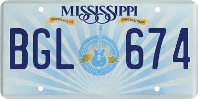 MS license plate BGL674