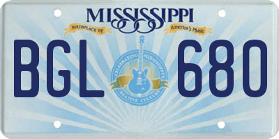 MS license plate BGL680