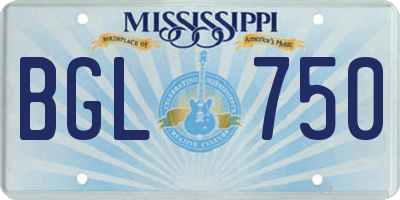 MS license plate BGL750