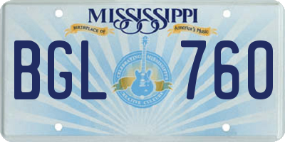 MS license plate BGL760