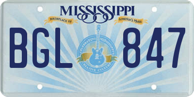 MS license plate BGL847