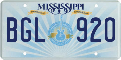MS license plate BGL920