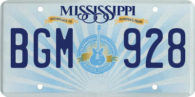 MS license plate BGM928